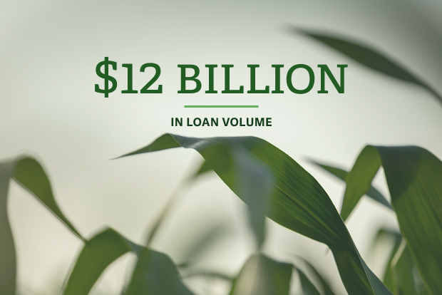 Grass with text that reads $12 billion in loan volume